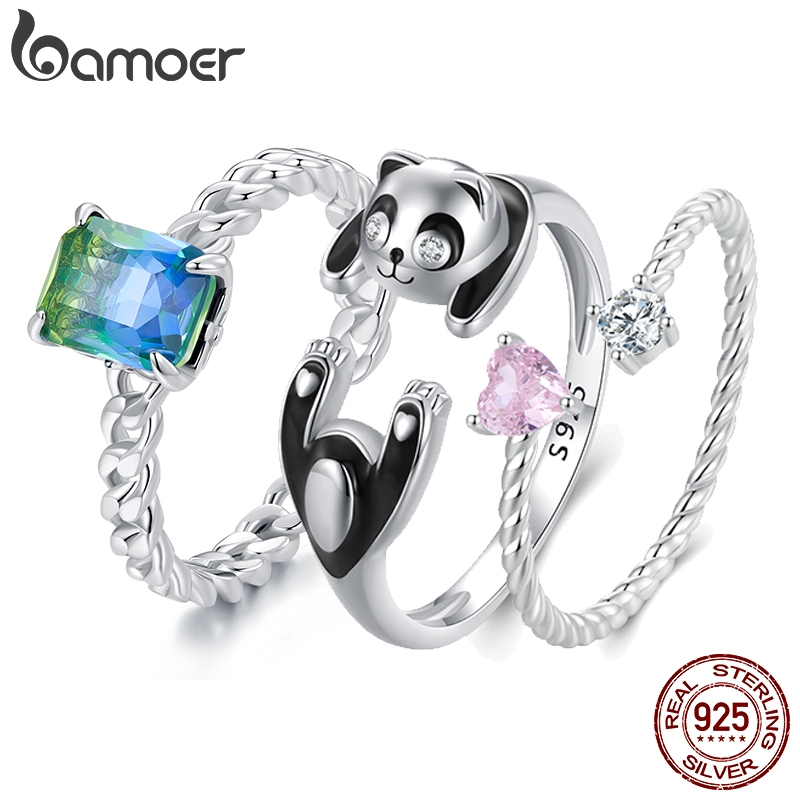 BAMOER 925 Corrente Prata Esterlina Aberta Anel Aberto Tamanho Ajustável Jóias De Moda Panda Elemento Mulher Presentes em Oferta na Shopee