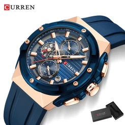 Novo Cronógrafo Original CURREN Relógios Masculinos À Prova D'água De Silicone De Discagem Grande Casual De Quartzo Analógico 8462