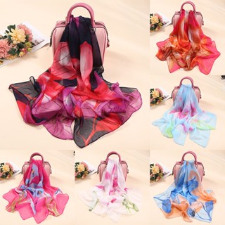 1PCS Lótus 155 * 48cm Flor Chiffon Scarf Protetor Solar Shawl Tulips Calla Lily Imprimir Lenço Fino Hijabs Muçulmanos De Pescoço Longo Envoltório Macio Moda Leve