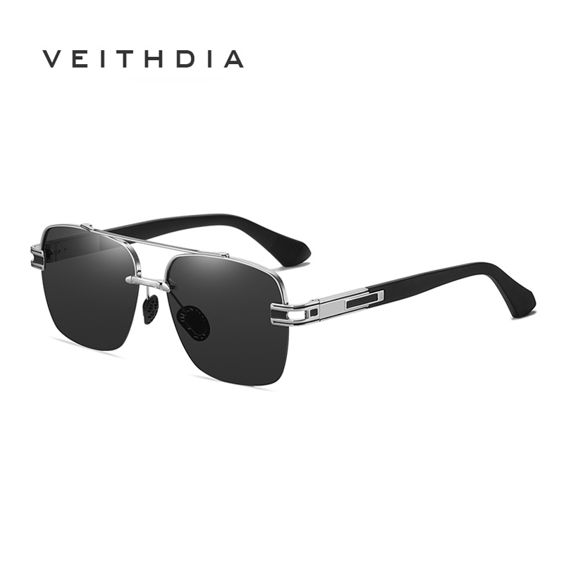 VEITHDIA Nova Meia Armação Óculos De Sol Polarizados Masculinos E Femininos Moda Grande Quadrados Metálicos A671 - Fashion Accessories