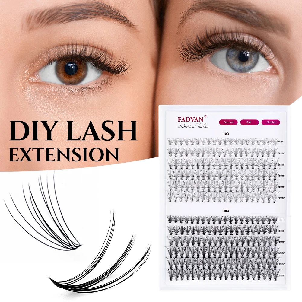 FADVAN 240 feixes de cílios individuais 10D+20D/30D+40D Mink Volume Cluster Faux Mixed Length 9-16mm Eyelashes Extension Adequado para iniciantes