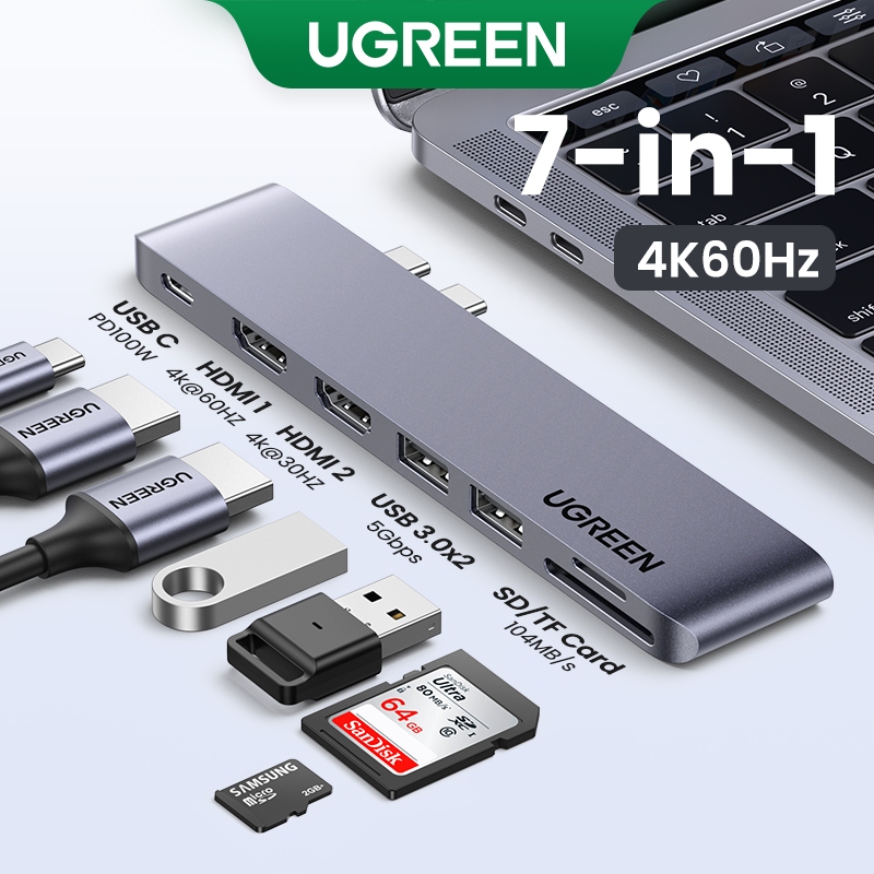 UGREEN 6 Em 1 7 Portas HUB HDMI PD100W USB3.0 Leitor De Cartão Adaptador Multifuncional