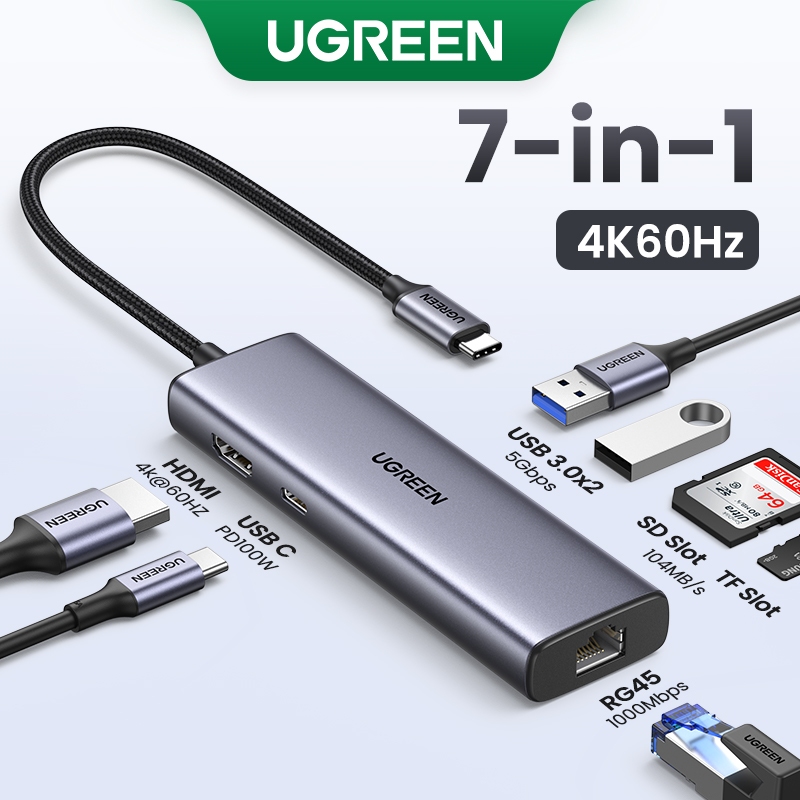 UGREEN USB C Hub Com Ethernet  Adaptador Multiportas 7 Em 1 HDMI 4K @ 60Hz Carregamento PD 100W  Leitor De Cartões SD/TF em Oferta na Shopee