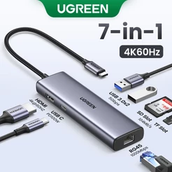 UGREEN USB C Hub Com Ethernet Adaptador Multiportas 7 Em 1 HDMI 4K @ 60Hz Carregamento PD 100W Leitor De Cartões SD/TF