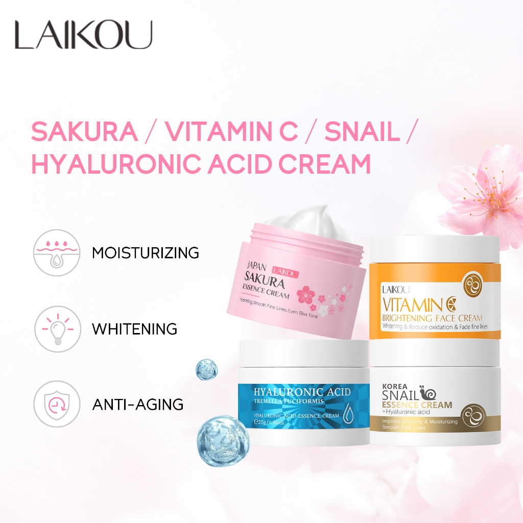 LAIKOU Sakura/Vitamina C/Ácido Hialurônico/Essência De Caracol Creme Facial Reduz Rugas Manchas Hidratante Cuidado 25g