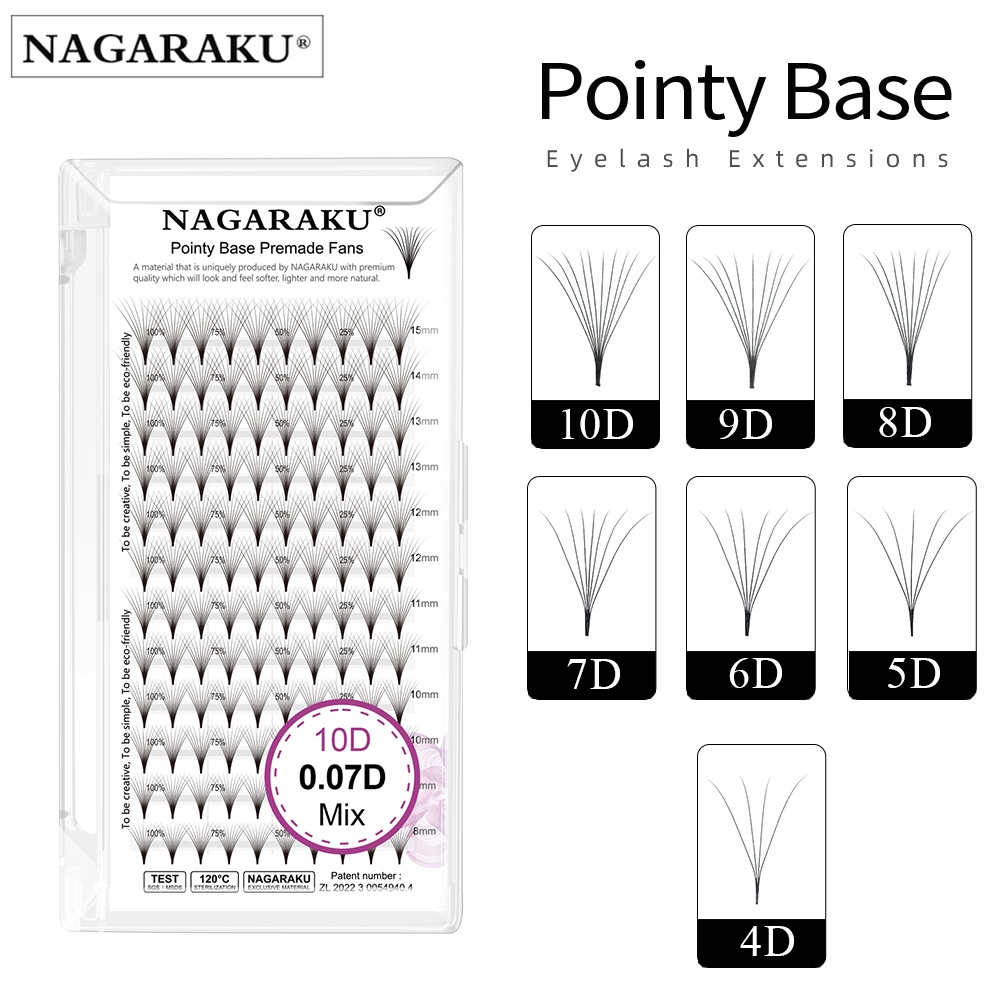 NAGARAKU Fãs De Haste Estreita Premade Extensão De Cílios 0.07mm 4D-10D 120 Base Fina Ventiladores Russo Volume Pronto