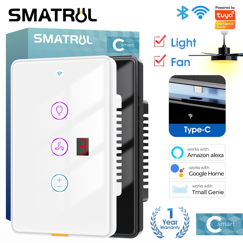 SMATRUL Tuya Interruptor Inteligente De Toque WiFi Brasil Lâmpada De Teto Com Controle De Velocidade Painel De Vidro De Parede Aplicação Elétrica Trabalho Alexa Google Home Smart Life em Oferta na Shopee