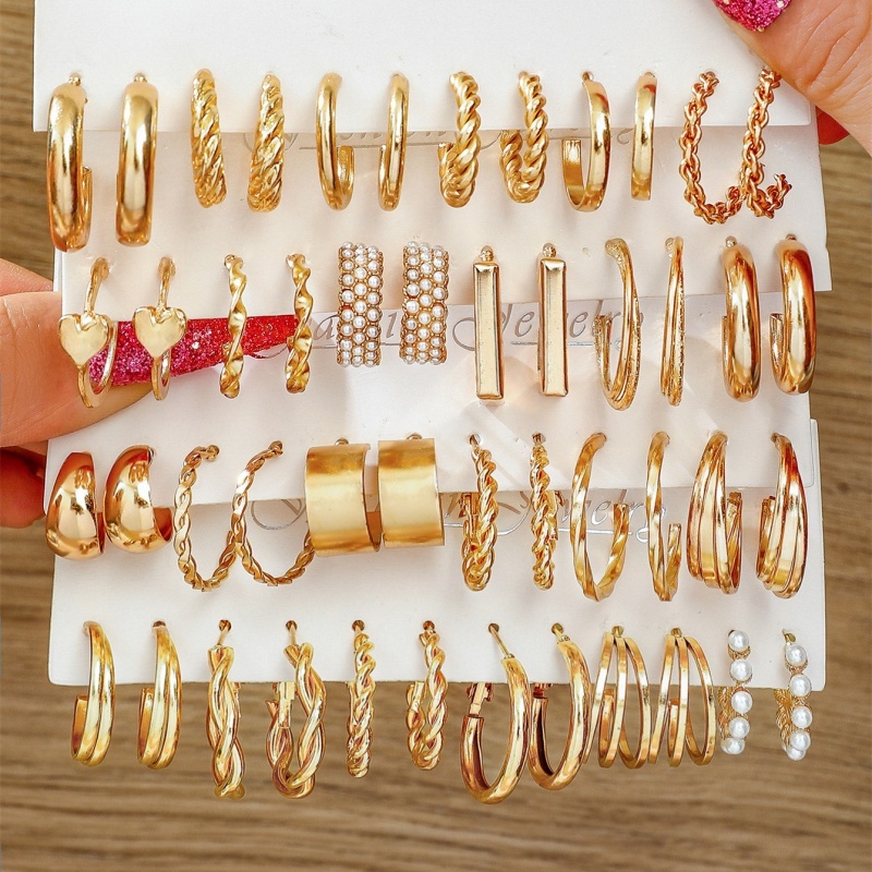 48Pcs Delicado Conjunto De Brincos Hoop Em Liga 18KGold Plated Jewelry Vintage Elegante Estilo Jóias Acessórios Para Mulheres