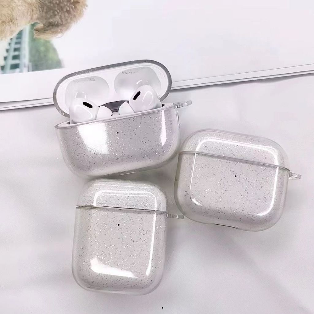 Capa Transparente Com Glitter Para Airpods Pro/Pro2 TPU Silicone Sem Fio Fone De Ouvido Protetora 3/4