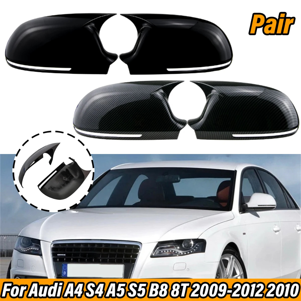 Para Audi A4 A5 A6 A8 Q3 A3 S4 S5 S6 S8 SQ3 8P B8 8K 4F C6 D3 Capa Retrovisor Espelho Retrovisor Espelhos Laterais Capa Do Espelho De Visão Lateral Preto Brilhante / Olhar De Fibra De Carbono Chifre de Estilo M Tampa Seta
