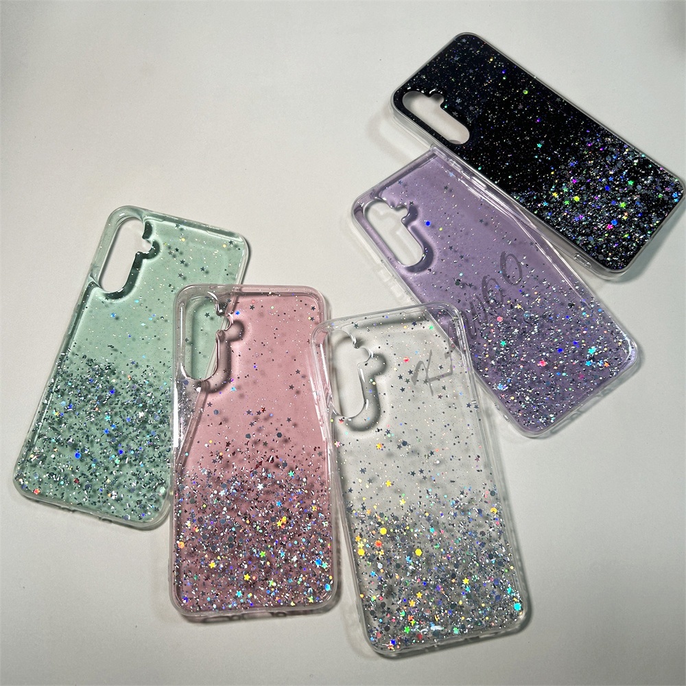 Para Samsung A14 A15 A05S A24 A55 A53 A24 A34 A02S A03S A13 Brilho Brilhante Lantejoulas Finas Tampa Da Caixa TPU Macia