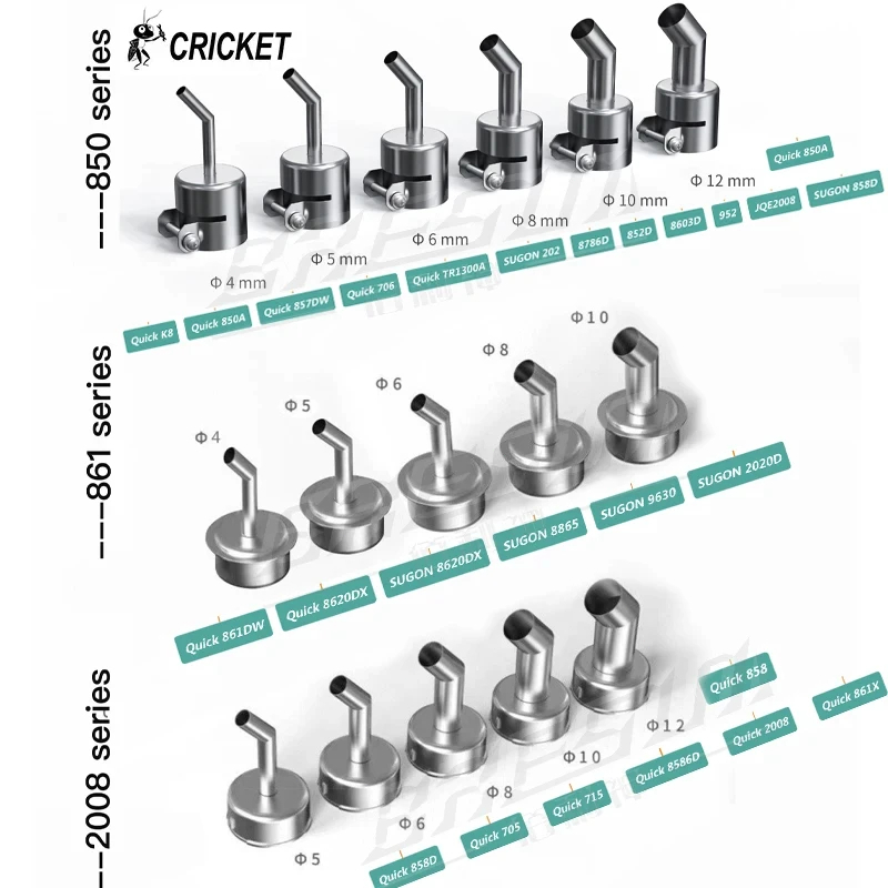 CRICKET 861DW 2008 5 6 8 10 12mm Bico De Pistola De Ar Quente Angular É Compatível Com Acessórios De Sopro Direto Rápido