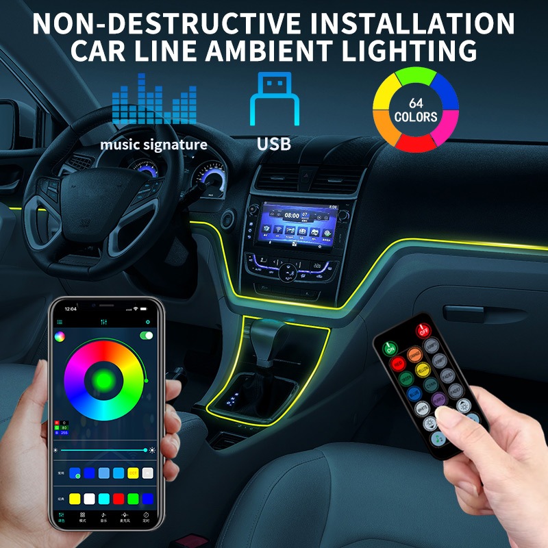 Barra De Luz Ambiente Do Carro Múltiplos Modos RGB Universal LED Interior Lâmpada De Fita Atmosférica Escondida em Oferta na Shopee