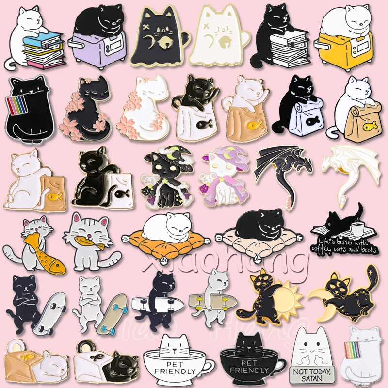100 Estilos Bonito Engraçado Gato Esmalte Pino Animal Broches Dos Desenhos Animados Dinossauro Urso Gatinho Broche Gatos