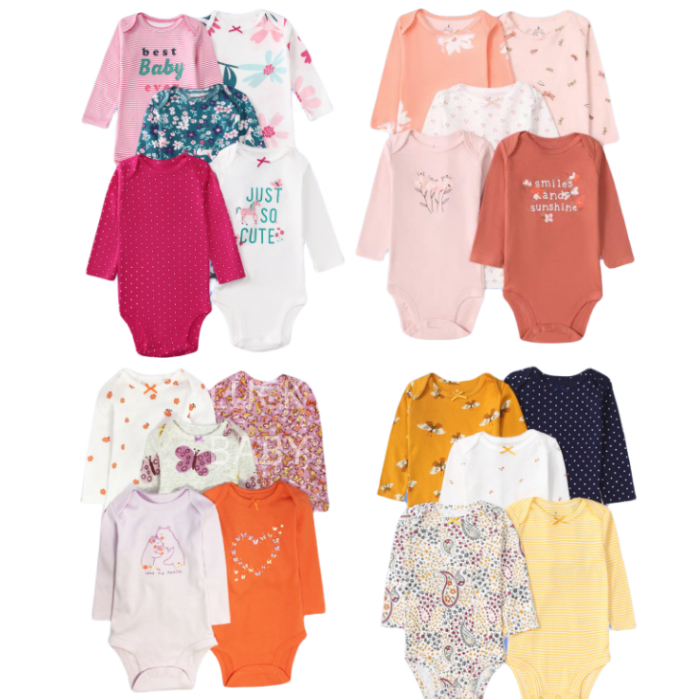 Lucky baby bebê menina 5pcs/kit body bebê menina/body manga longa bebe menina