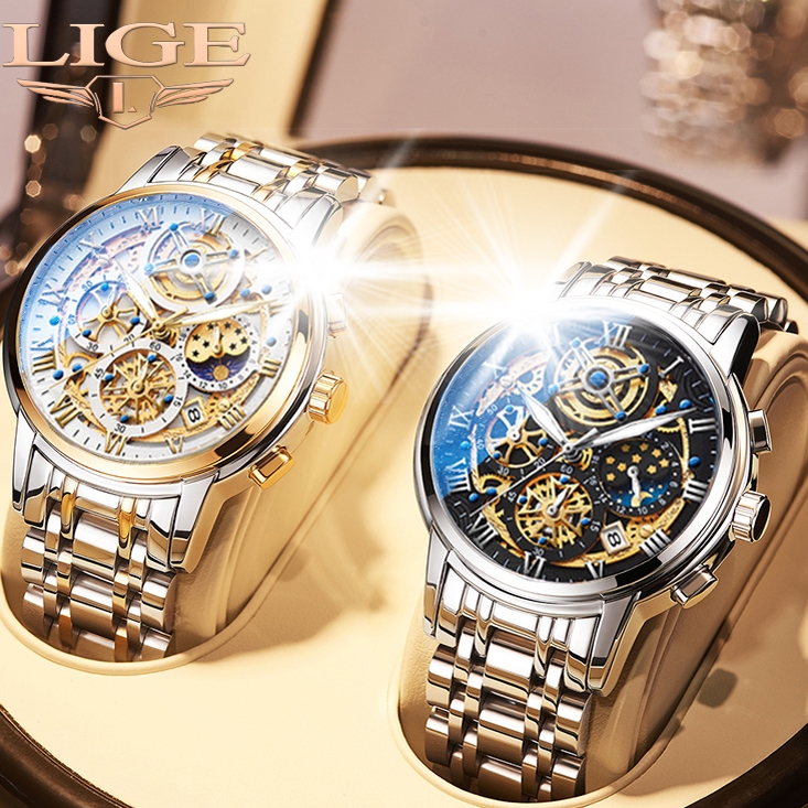 relogio masculino LIGE Relógio Original Moda Negócios Relógios Impermeável Esportes Cronógrafo Quartzo Relógios de Pulso Marca Top Luxo Relógio Automático Data