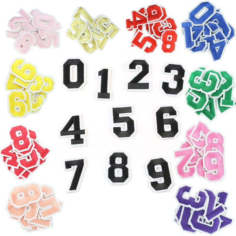 Números Digitais 0-9 Bordados 5cm Jersey - Cores Variadas Patch com Adesivo Termocolante