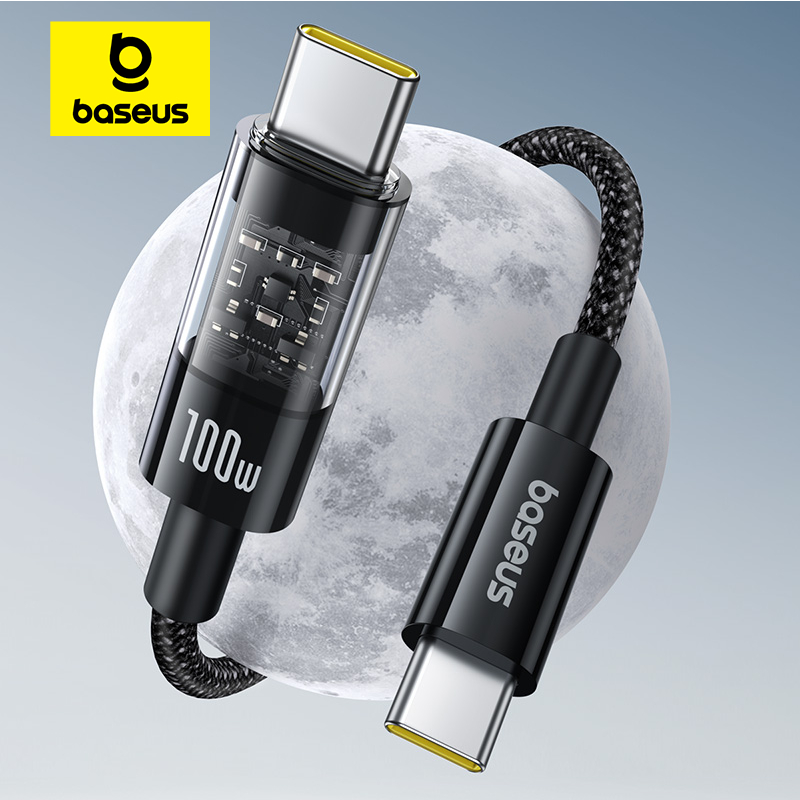 Baseus Cabo De Carregamento De Dados Rápido USB-C Para PD 100W Projeto Transparente W/1 Meter Nylon Trançado em Oferta na Shopee