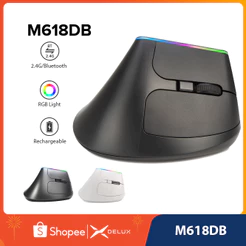 Delux M618DB Mouse Vertical Ergonômico Silencioso Sem Fio 2.4GHz BT Bluetooth 4.0 Bateria Recarregável 4000DPI Ratos Ver