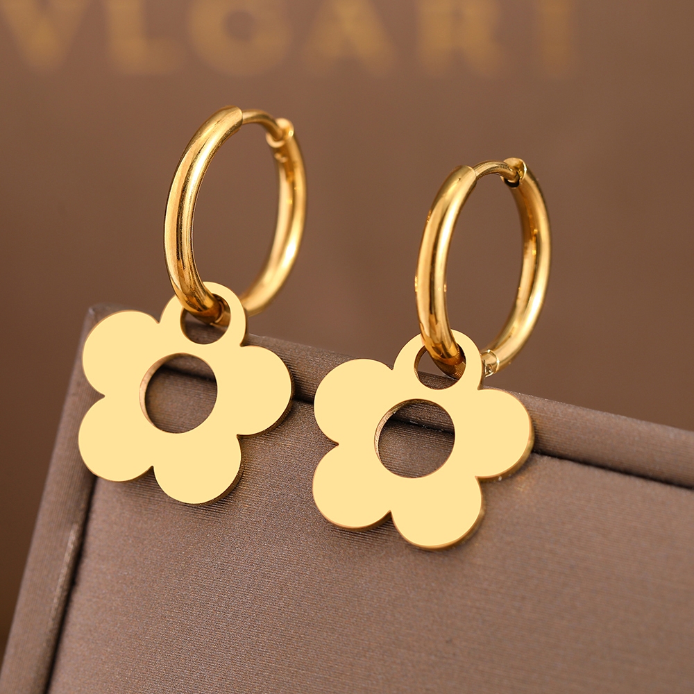 Brincos De Aço Inoxidável Pingentes De Flores De Desenho Animado Bonitos Buraco De Moda Coreanos Para Jóias Femininas Melhores Presentes De Casamento Amigos
