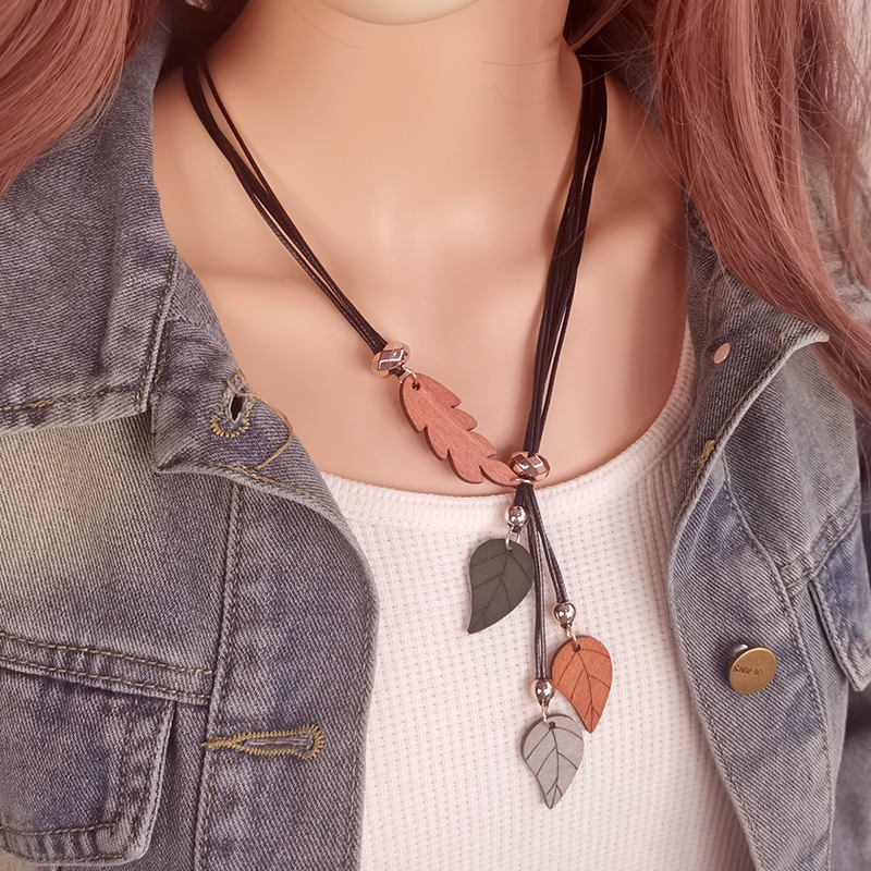 Deixa Colar De Folhas De Madeira De Folha Colorida Contas De Boho De Múltiplas Camadas Geométrico Boêmia em Oferta na Shopee