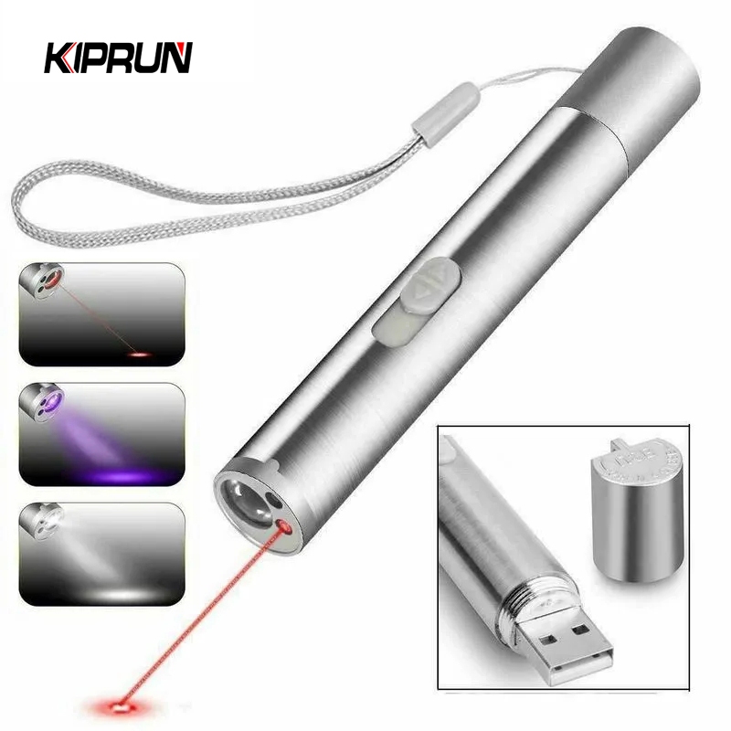 KIPRUN 3 Em 1 USB Luz Laser Recarregável De Ponto Vermelho Super Pointer Pen Cat Pet Toy Lanterna UV Vermelha em Oferta na Shopee