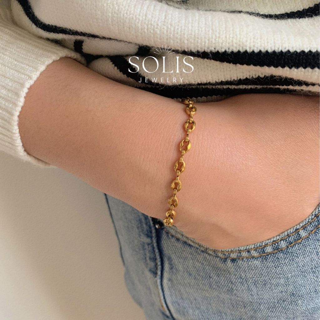 Grão De Café Corrente Pulseiras Para Mulher Ouro Prata *Banhado Ouro 18k Legitimo 316l Aço Titânio Aço Inoxidável Jóias Impermeáveis *Moda Pulseira De Praia Feminino Presente De Aniversário BR421