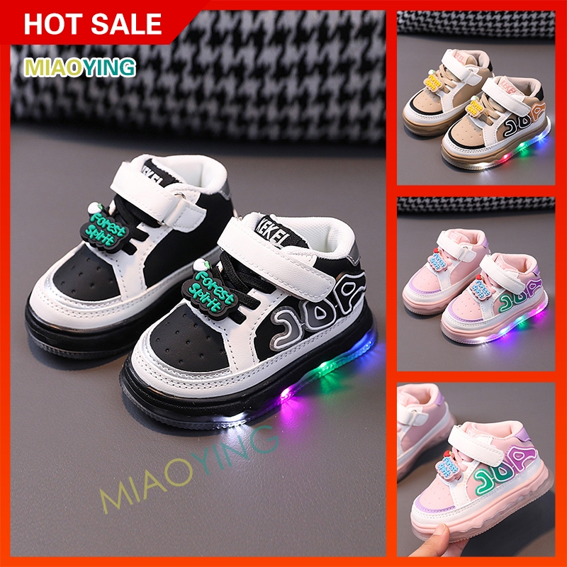 Tênis Infantis Tênis casuais de cano alto para Meninos  LED Luz Moda Crianças Sapatos Meninas Baby Sneakers Leve e macio