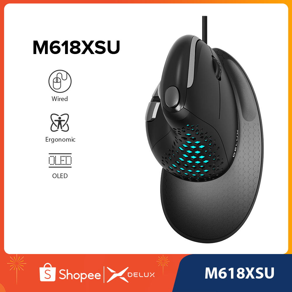 Delux M618XSU Seeker RGB Rato Vertical Ergonômico Com Fio Trackball Mouse Removível Para Mac Computador em Oferta na Shopee