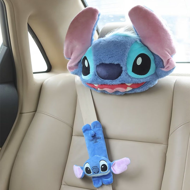 Disney Stitch Cute Car Travesseiro Fofo Carro Pescoço Kawaii Cartoon Casal Cinto De Segurança Capa De Ombro Doll Creative Universal Decoração De Interiores em Oferta na Shopee