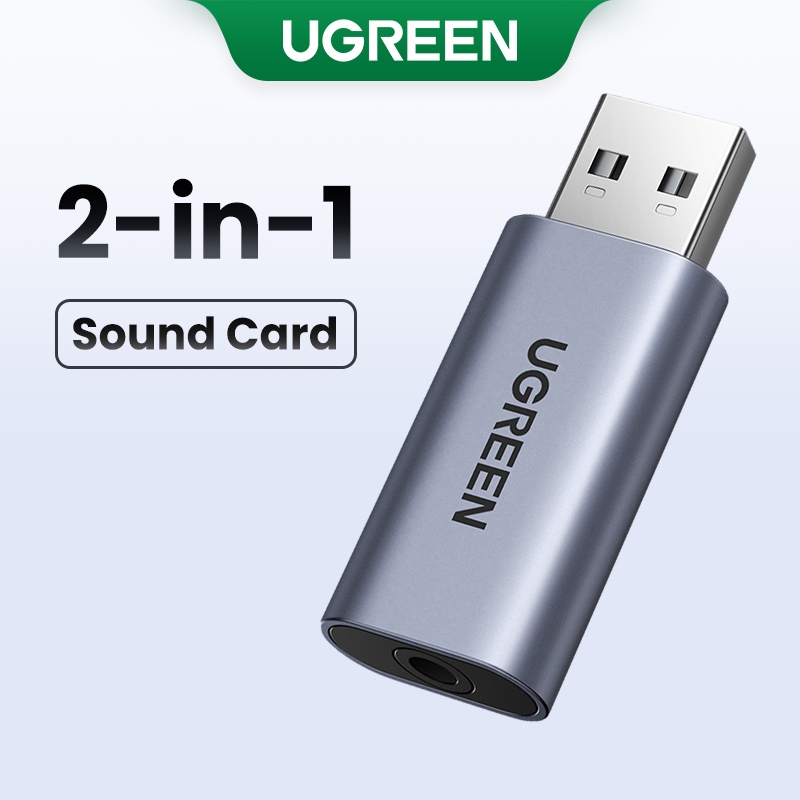 Placa De Som Ugreen 2 Em 1 USB Interface De Áudio Externa 3.5mm Adaptador De Para PC Portátil PS4 Fone De Ouvido