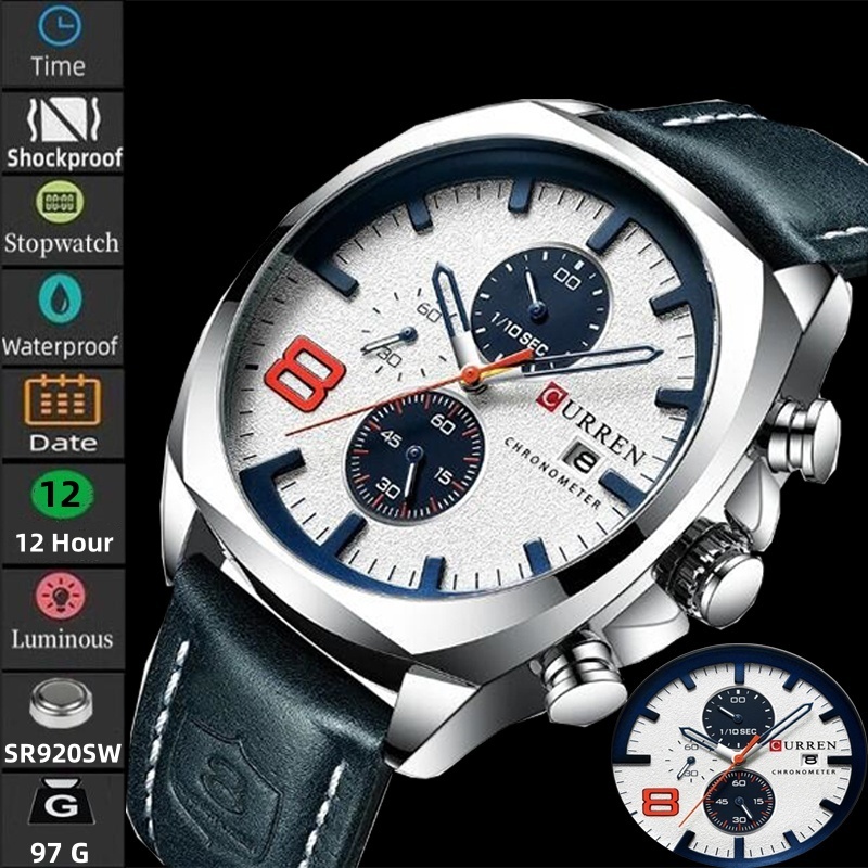 Curren Relógio Cronógrafo De Couro Dos Homens De Negócios De Moda Top Marca De Luxo Esporte Militar De Pulso 30 M Masculino À Prova D'água Quartzo Calendário Relógios Com Luminosa em Oferta na Shopee