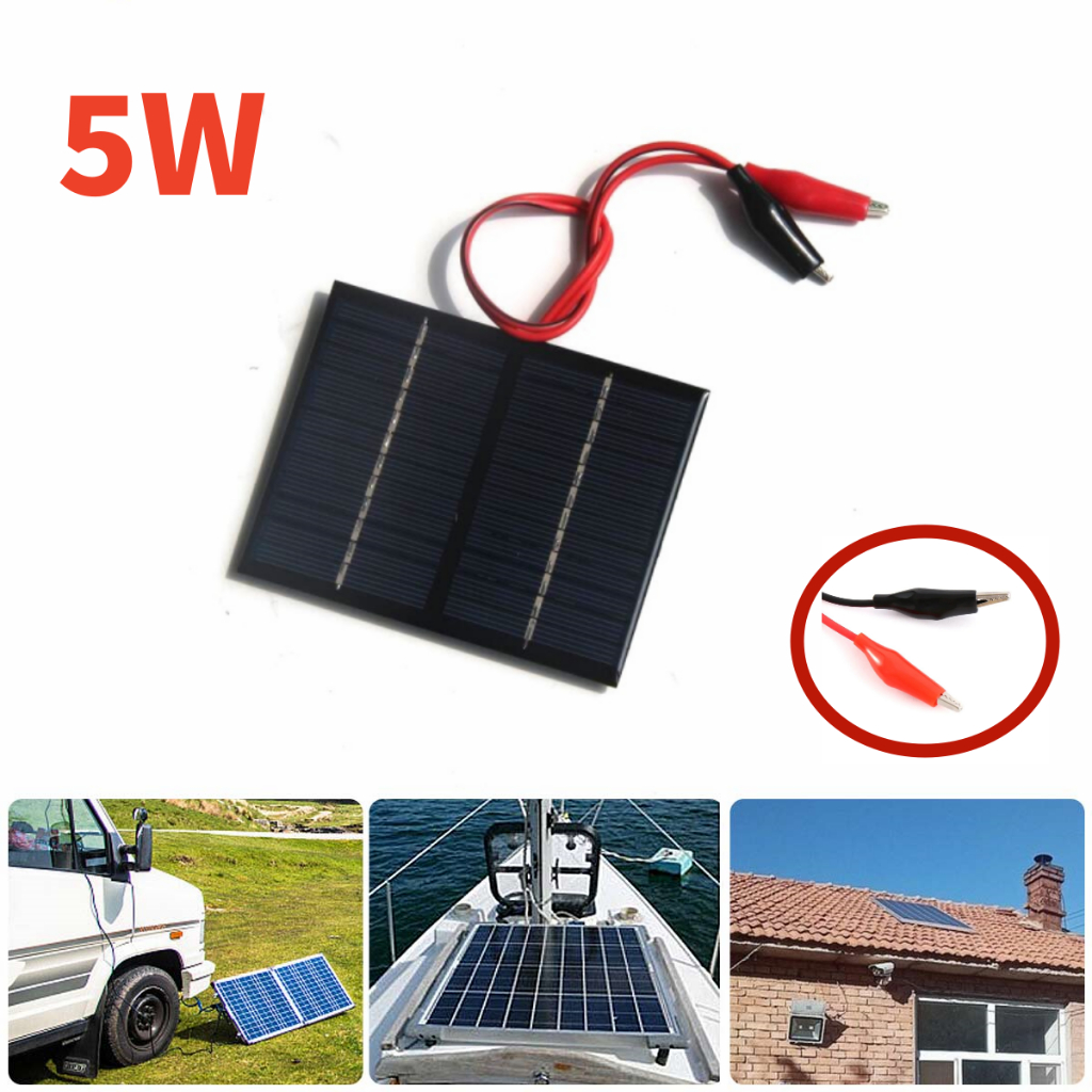 Painel solar Mini 5W 12V Sistema DIY Placa Policristalina De Silício Portátil Com clip De Crocodilo Para Carregador De Iluminação Doméstica Fonte De Alimentação Da Lâmpada De Pátio