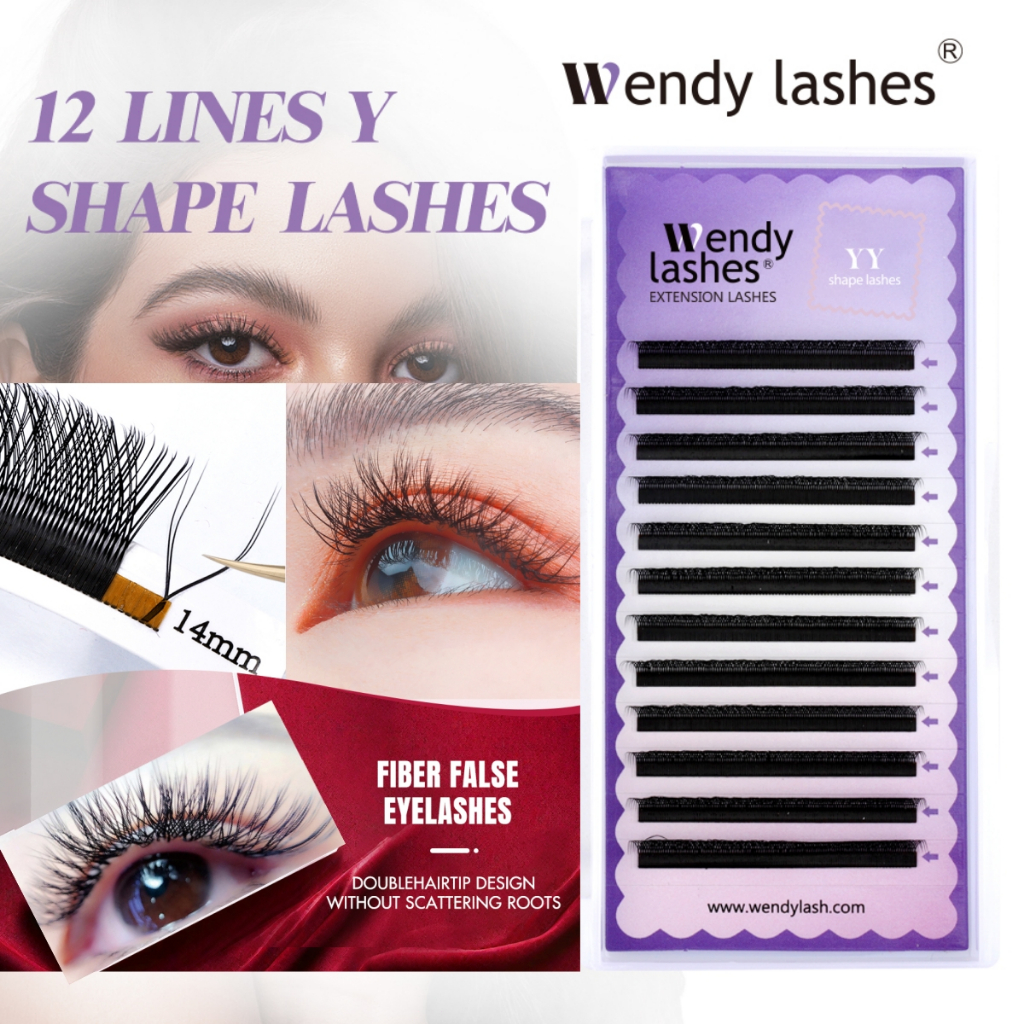 Wendy Lashes Eyelash Extension YY Double Tip Weaves Pestanas L Cachos Fox Falsos Cílios Modelo-Extensões Para Esticar Com Falsas Fibras Naturais Ventilador Premade Volume Brasileiro