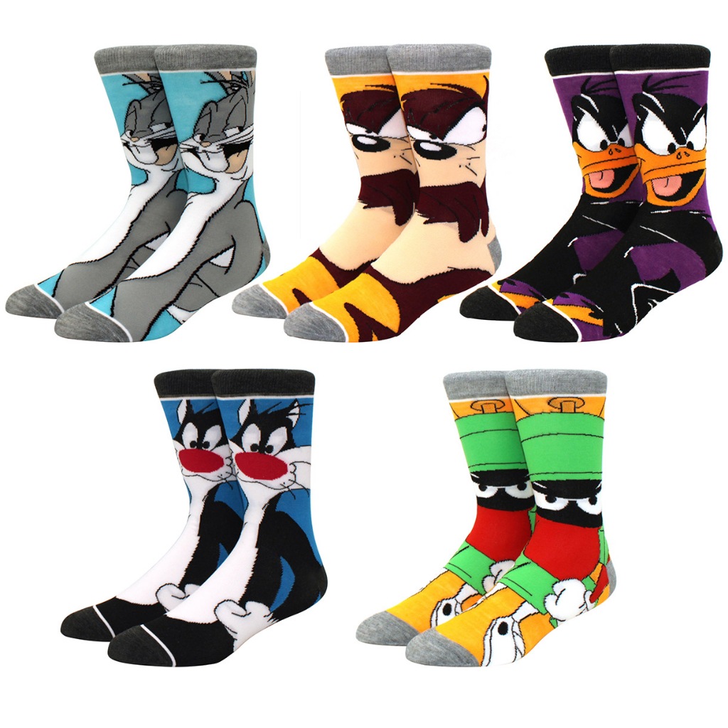 5 Pares Meias De Algodão Anime Masculinas Confortável Casual Feliz Engraçado Mulher Tubulares Médias