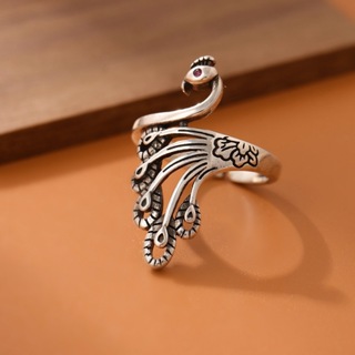 Novo Estilo Étnico Estilo Étnico 925 Sterling Silver Ring Moda Simples Retro Thai Silver Ring Diamante Classe Peacock Animal Único Anel Aberto Fêmea CR171 em Oferta na Shopee