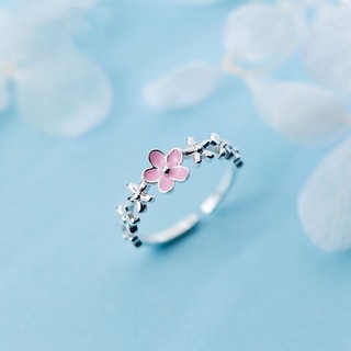 Novo Estilo Único Anel Prata 925 Sterling Anel Prata Pequeno Rosa Cinco-Petal Flor Doce e Fofo Abertura do Anel Ajustável Anel Prata Acessórios de Moda Mulher Gift LR017