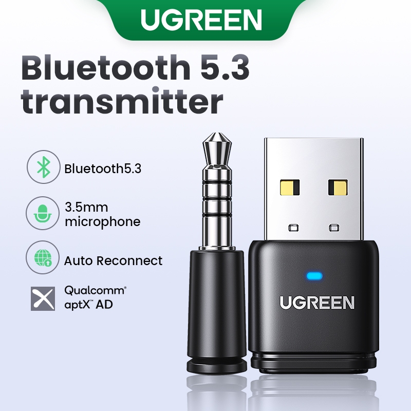 Transmissor UGREEN Bluetooth5.3 Com Microfone Sem Fio De 3,5mm aptX Adaptativo Para PS4/PS5/Switch/PC/Earbuds em Oferta na Shopee