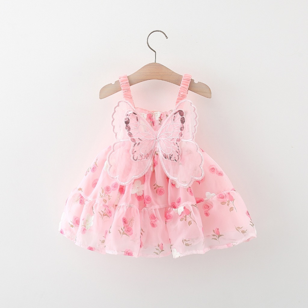 Vestido De Verão Nova Borboleta Rosa Princesa Bebê , Roupa De Criança Rose Suspender (9 Meses-3 Anos) em Oferta na Shopee