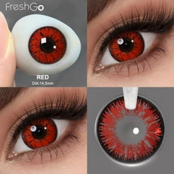 (0,00 ~-8,00) Lente de contato de cor vermelha Freshgo com grau 2 peças/par 14,5 mm para uso cosplay para maquiagem