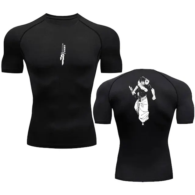 Homens Anime Camisa de compressão de impressão Camisa de compressão de verão Ginásio de esportes Quick-Drying StretchTop