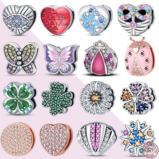 Flat Bead Series-Violet Butterfly Charm 925 Silver Exclusive Red Heart Circle Clip Bead Adequado para Presentes de Jóias Pulseiras em Oferta na Shopee