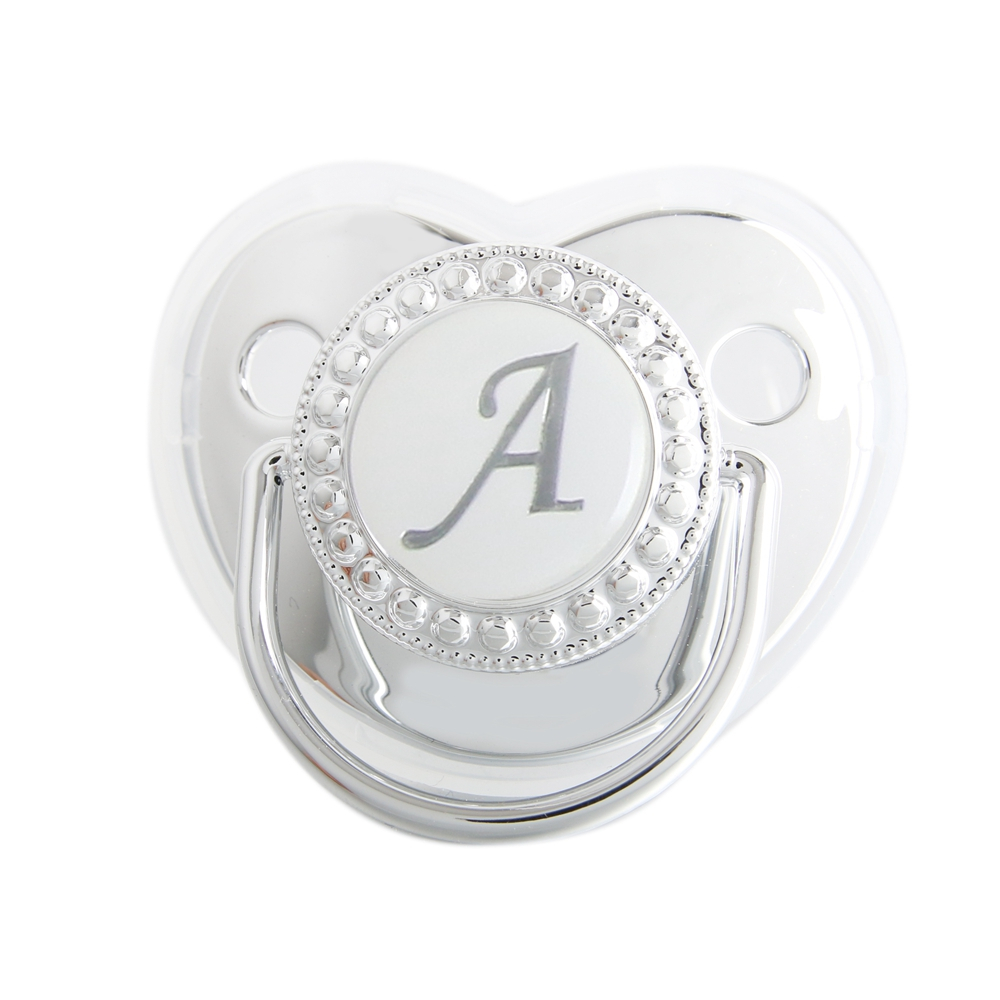 26 Cartas Silver Baby Pacifier Sem Rhinestones BPA Grátis 0-18 Meses Mamilo Ortodôntico