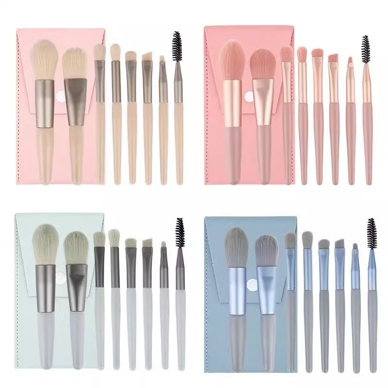 [Estoque Pronto] Conjunto 8 De 8 Escovas De Maquiagem Com Bolsa PU Cute Mini Soft Bristled Macaroons Makeup Brush Highlighter Eyeshadow Ferramentas De Alta Qualidade Premium Conjunto de ferramentas de maquiagem de alta qualidade Premium