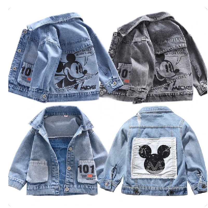 Jaqueta Mickey Denim Para Meninos Casacos De Moda Infantil De Outono Roupas Infantis Meninas Desenho Animado Fino Jean