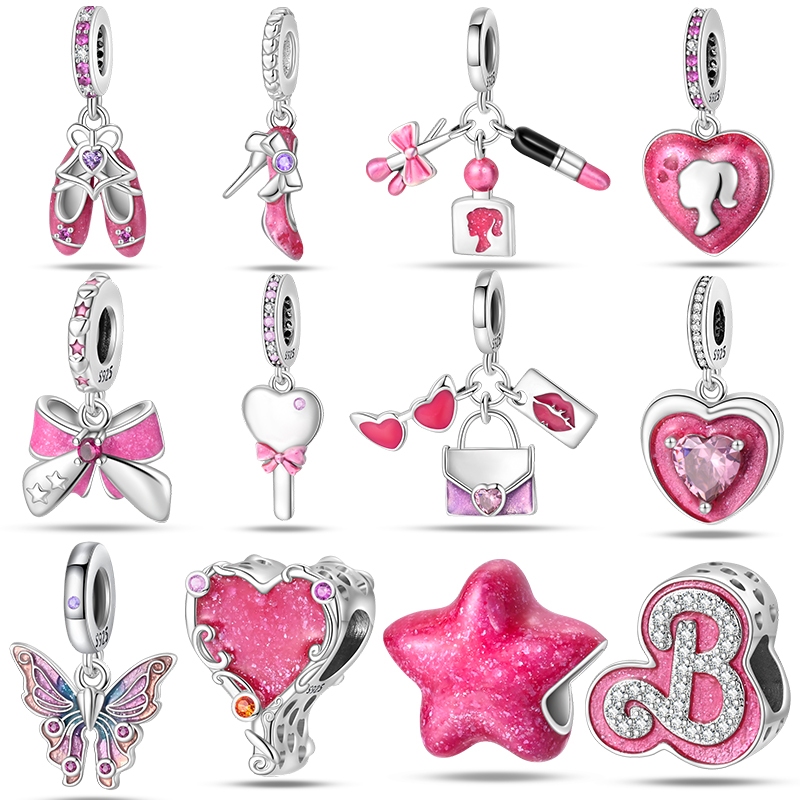 2024 Novo 925 Sterling Silver Barbie Series Bow Crystal Slippers Charm Beads Adequado Para Pulseira Original De Bijuteria Presente De Jóias Finas