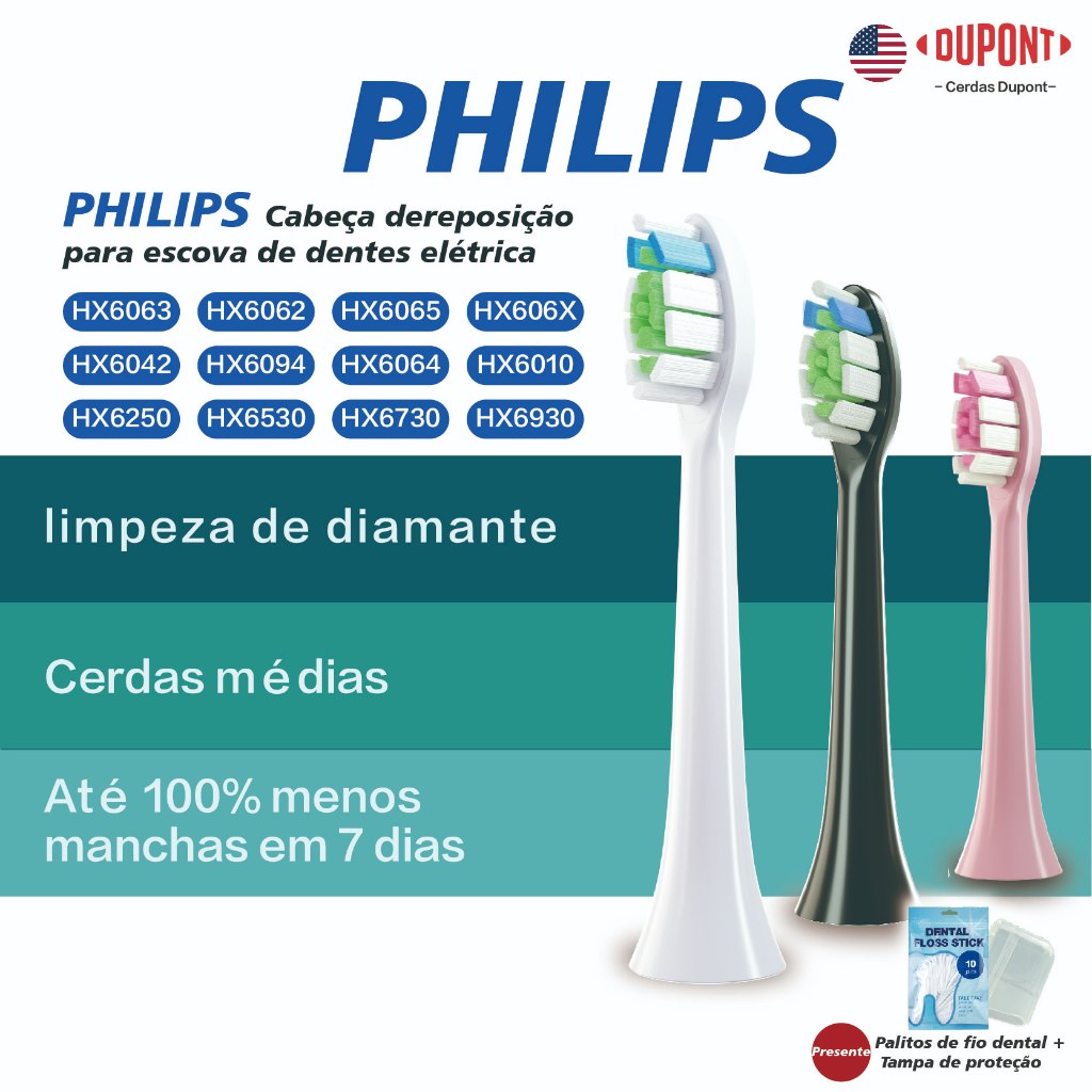 Para A Cabeça Da Escova De Dentes Elétrica Philips Aplicável À De Substituição HX6063 HX6062 HX6065 HX6064 HX6xxx