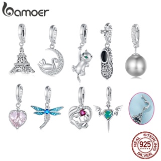 Bamoer 925 Sterling Silver Cat/Moon/Shoes/Iron Tower Beaded Presente De Pingente De Bricolage Moda SCC2572 em Oferta na Shopee