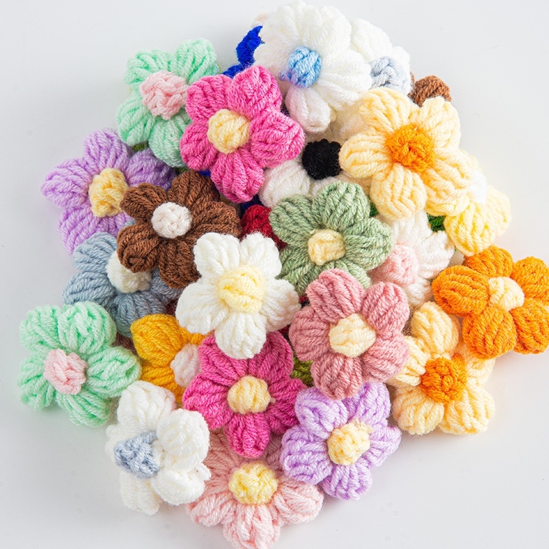 20Pcs 4cm Fios De Lã Feitos À Mão Flores De Fio Para Bricolage Puff Flower Appliques Headwear Acessórios Clipes De Cabelo Sacos Sapatos Artesanato Decoração em Oferta na Shopee