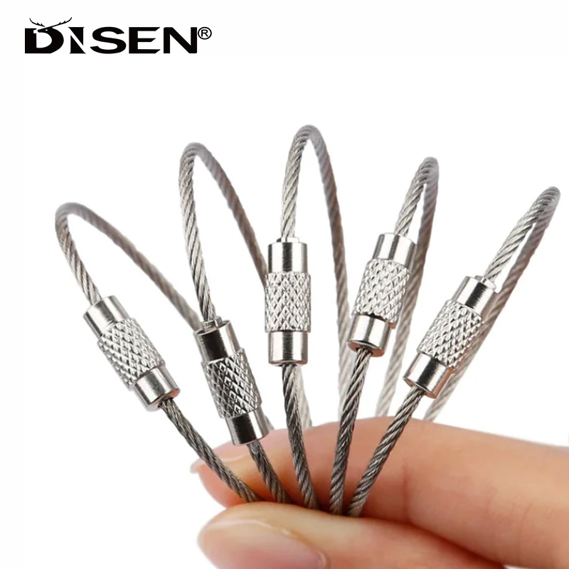 10Pcs Chaveiro De Cabo De Aço Inoxidável Caminhada Ao Ar Livre 110/150/200/250mm